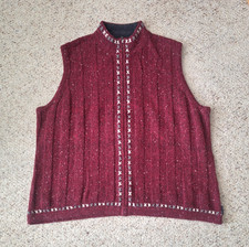 VTG Woolrich Womens Knit Sweater Vest XL Ruby Heather Wool Stitching GrannyCore
