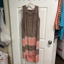 Fresh Produce Dress Brown Pink Tie Dye Midi Hi Low hem Sleeveless M