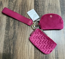 NWT Lululemon Dual Pouch Wristlet Monogram Velvet Keychain Wallet BRML Pink