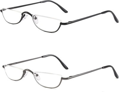 Half Reading Glasses - 2 Pairs Half Rim Metal Frame Glasses Spring Hinge Readers