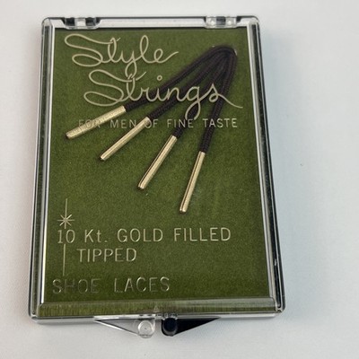 Gold Filled 10 kt Tipped Style Strings Mens Shoe Laces Vintage w/ Case Unused