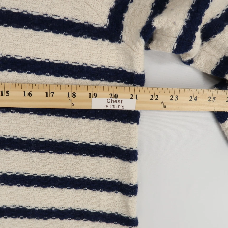 Woolovers Sweater Womens L Cream Navy Blue Striped Crew Neck Knit Wool Blend - Image 4 of 4