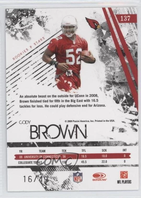 2009 Donruss Rookies & Stars Rookie Longevity Parallel Gold /49 Cody Brown RC - Image 2 of 2