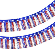 4Th of July Decorations, 2 Pack Total 20 Feet Foil Fringe Garland Tinsel Streame