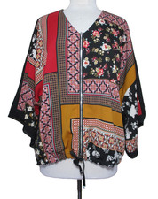 Chico's Patchwork Kimono Jacket Size 2 L Women Multicolor