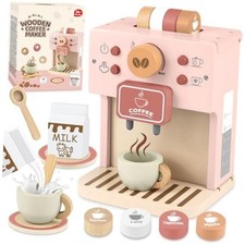 Toy for Kids Wooden Kitchen Accessories Pretend Play, Pink  Coffee Maker Toy