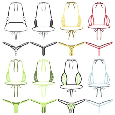 DE Damen Dessous Mini Bikini Triangel BH Top String Tanga Hollow Out Unterwäsche
