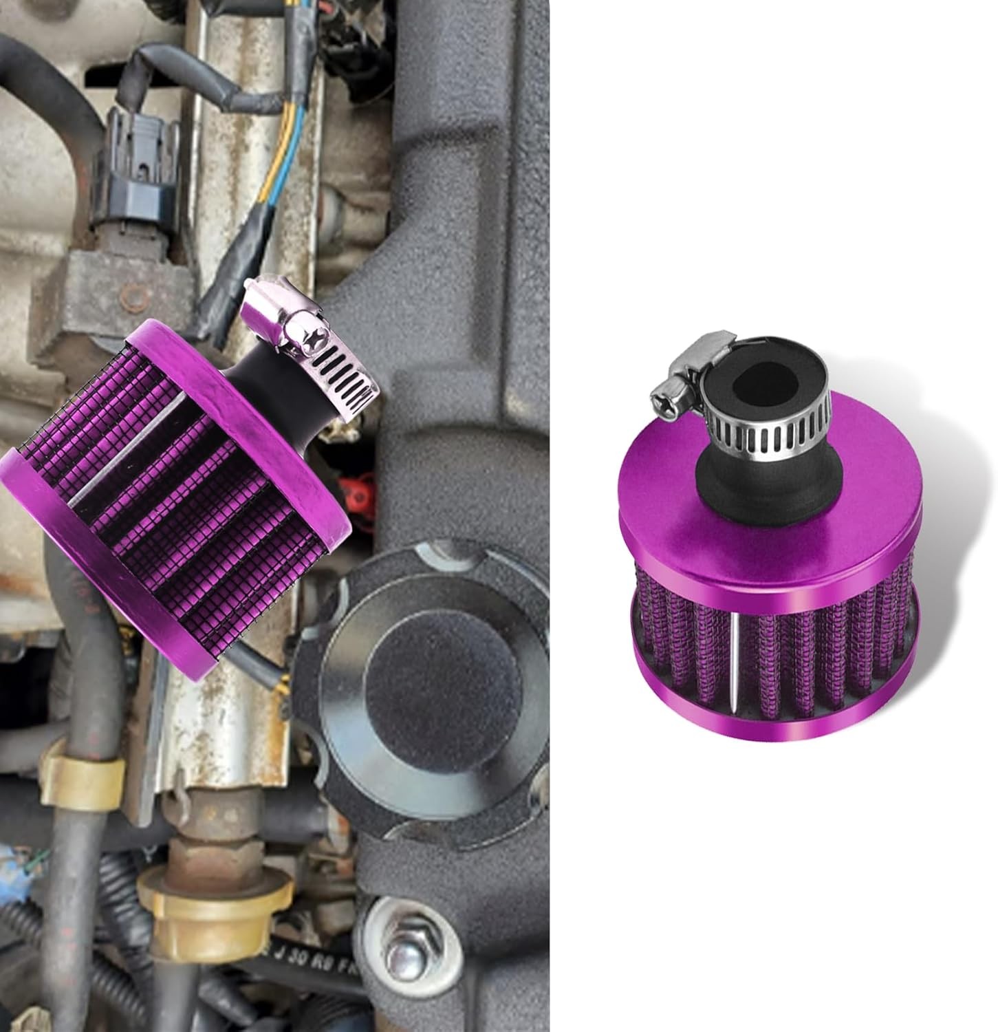Universal Cold Air Intake Filter with Adjustable Clamp, Car Valv Color: Purple