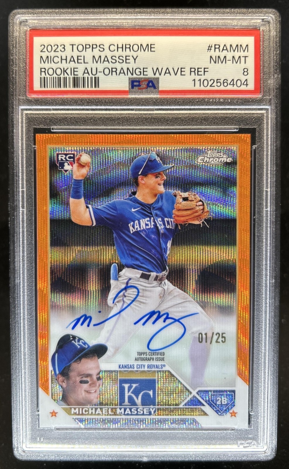 2023 Topps Chrome Michael Massey Rookie Auto RC Orange Wave Refractor #/25 PSA 8