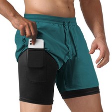 Men's 2 in 1 Running Shorts Workout Athletic Shorts with Liner Lightweight Ou...