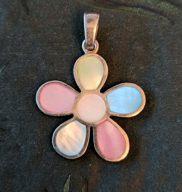 ** Silber - 925 - Perlmutt Anhänger - Blume - Blüte - bunt - 3 cm **