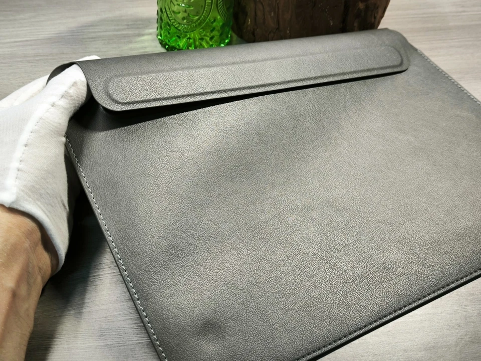 Slim PU Leather Laptop Sleeve 15,4-16 Inch Case for MacBook HP Dell Gray Black - Image 3 of 4