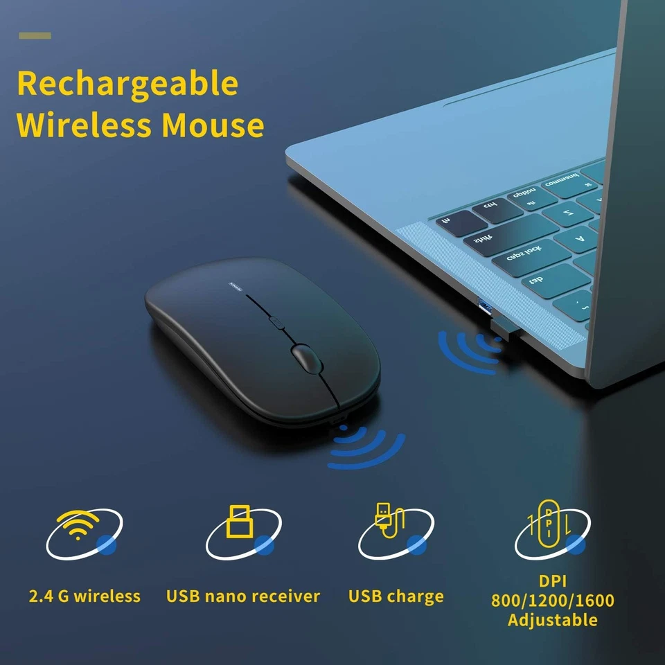 MOUSE OTTICO WIRELESS 1600 DPI USB SENZA FILO WIFI PC COMPUTER CORDLESS NOTEBOOK - Immagine 2 di 4
