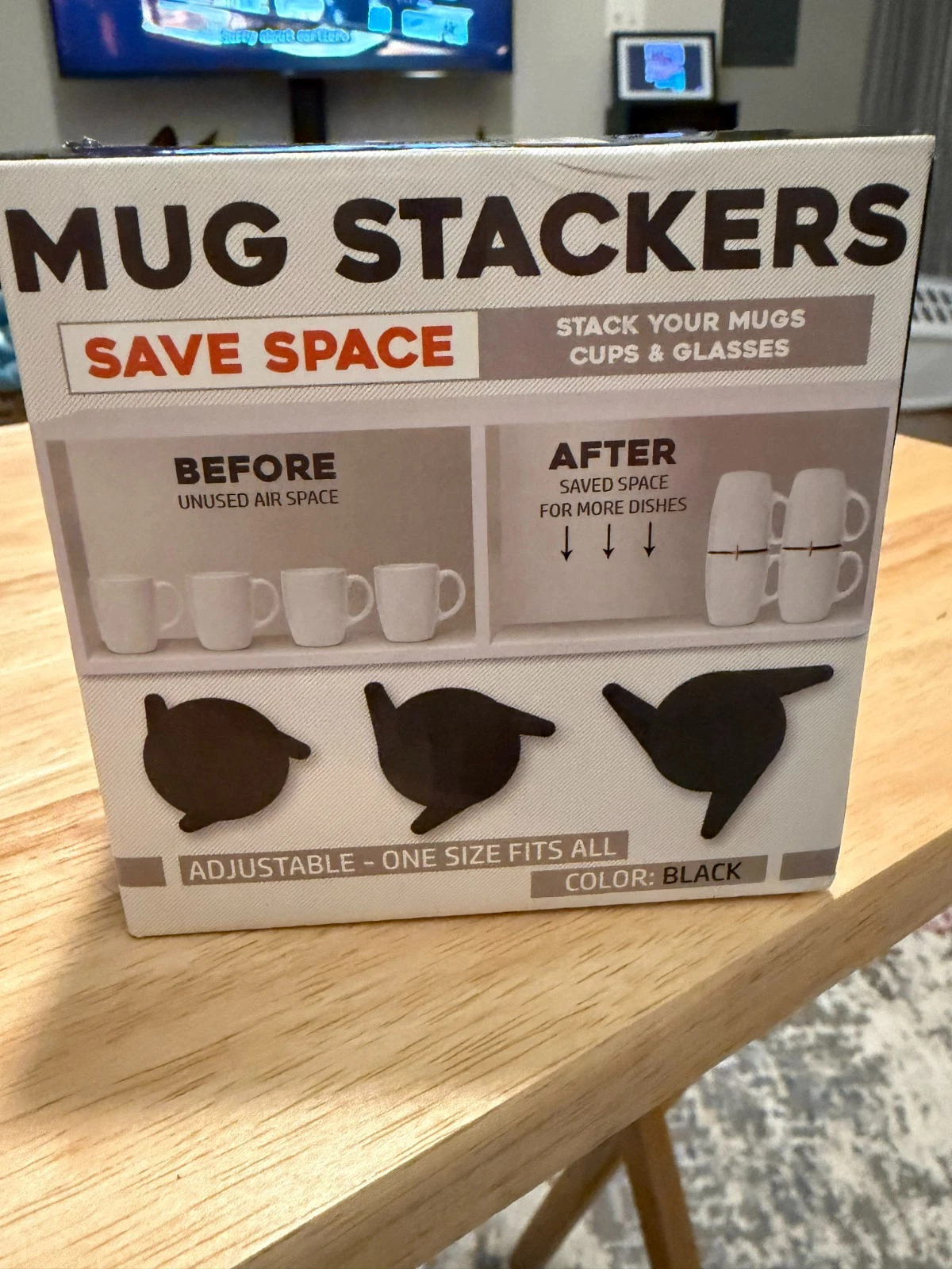 6-Pack Black Mug Stacker, Stackable Cup Holder, Coffee Mug Organizer, Kitchen