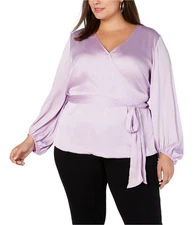 I.N.C Womens Belted Blouson-Sleeve Wrap Blouse