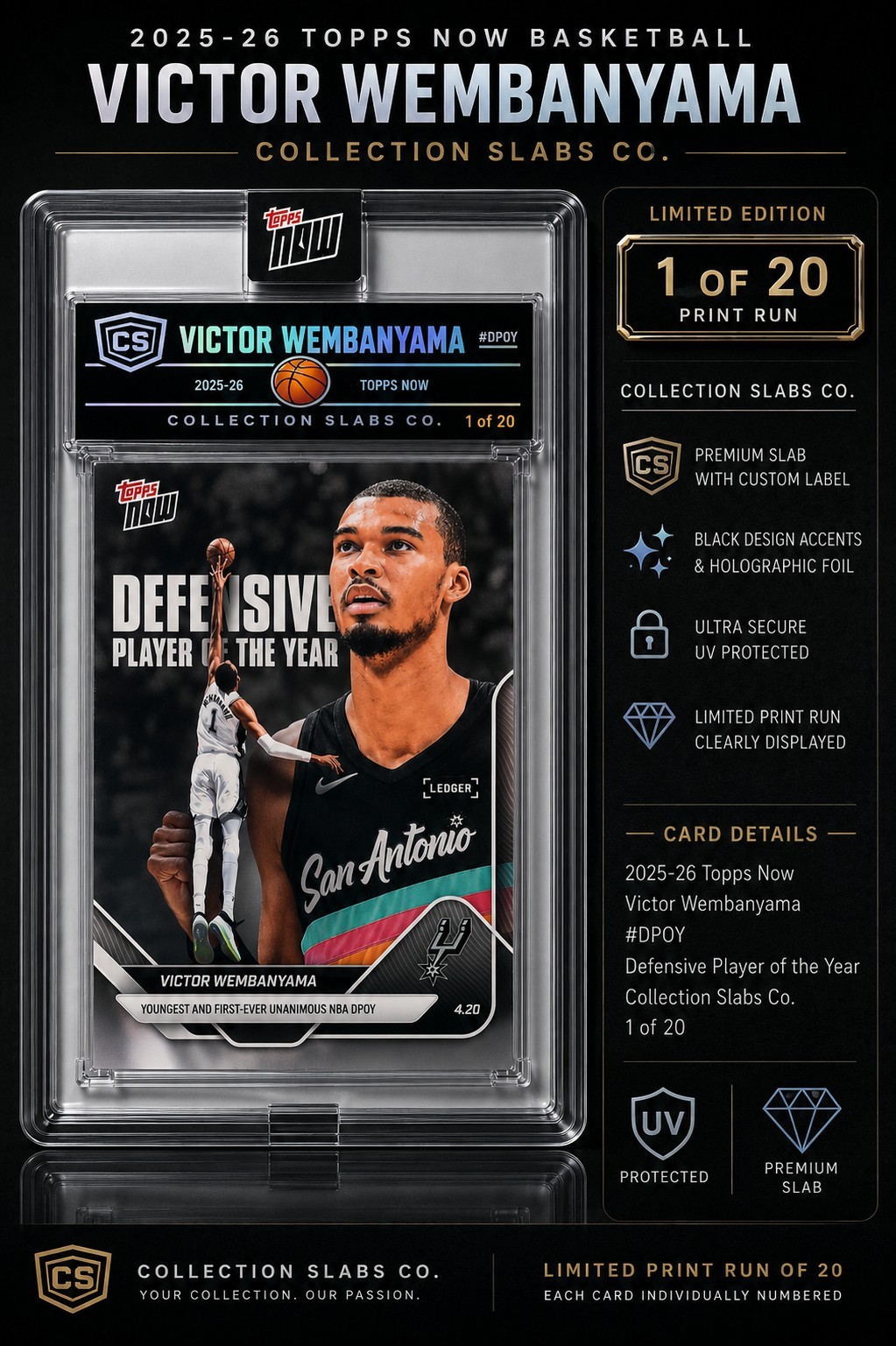 2026 Topps Now #DPOY Victor Wembanyama Collection Slabs Co. (Only 20 Slabs Made) view 2