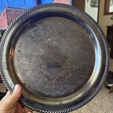 Wm. Rogers Silverplate Round Tray Platter with Decorative Edge Antique Tray