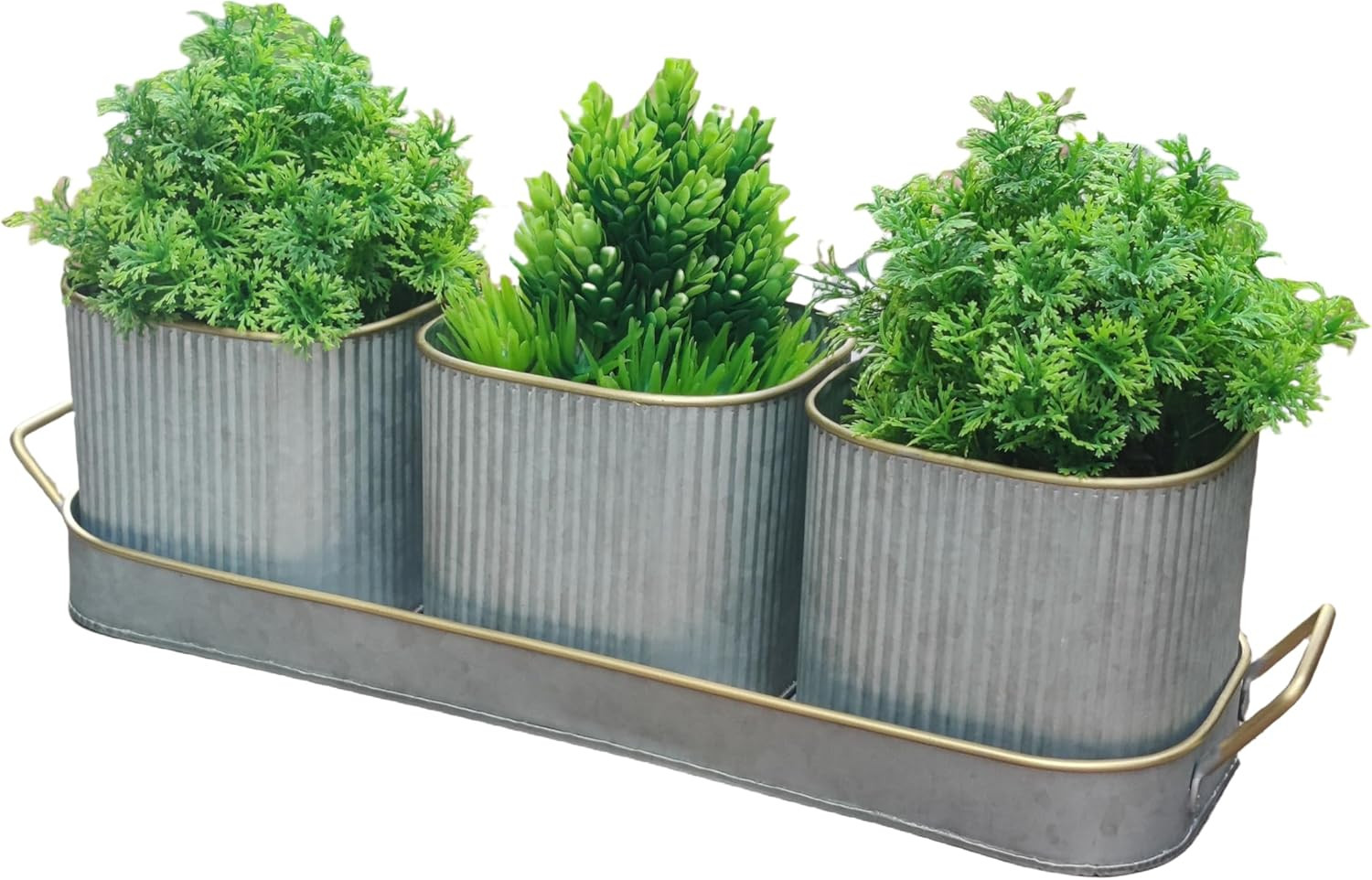 Set of 3 Galvanized Windowsill Herb Pots Metal Herb Planters Wth Saucer for Kitc