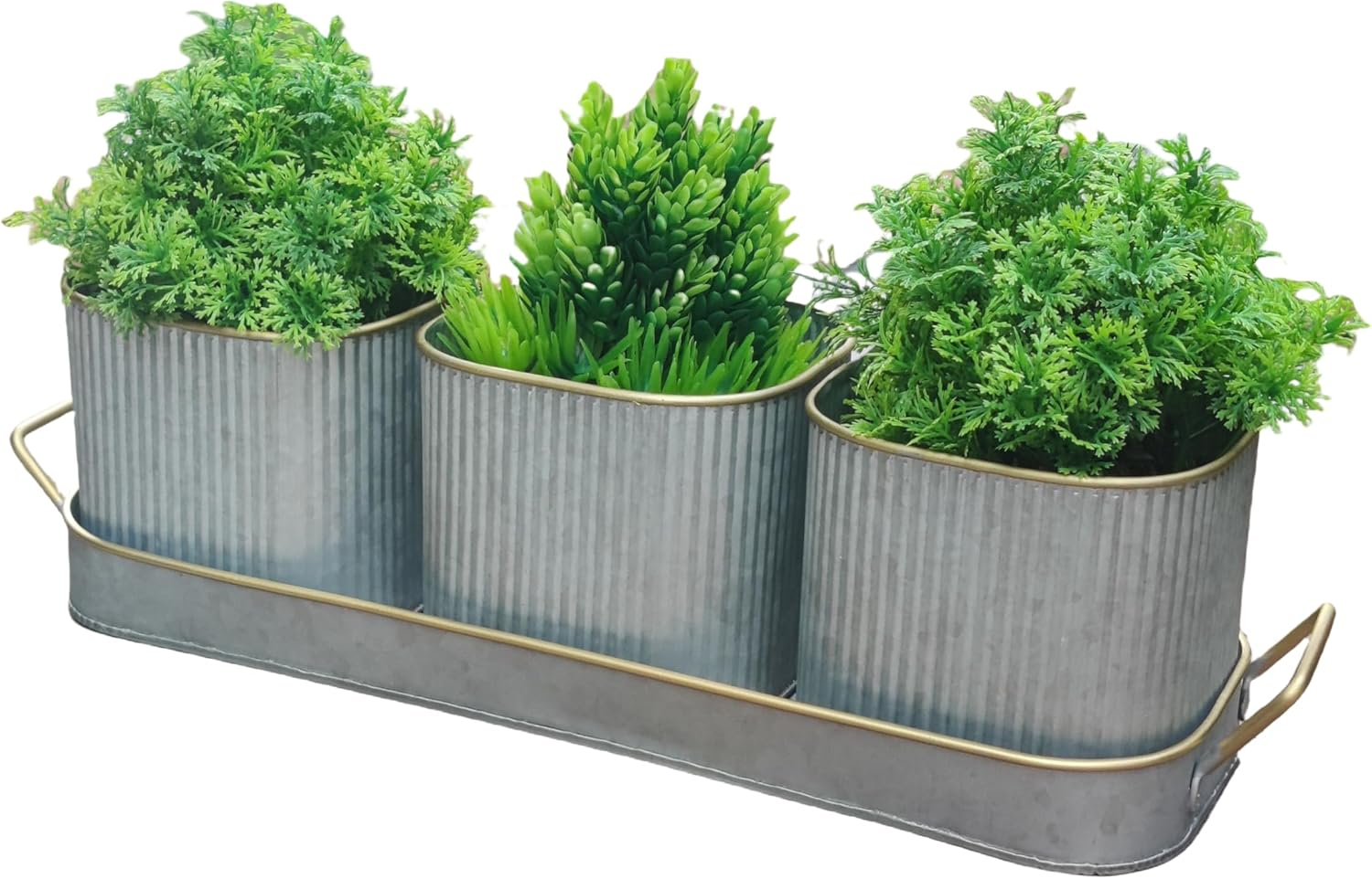Set of 3 Galvanized Windowsill Herb Pots Metal Herb Planters Wth Saucer for Kitc
