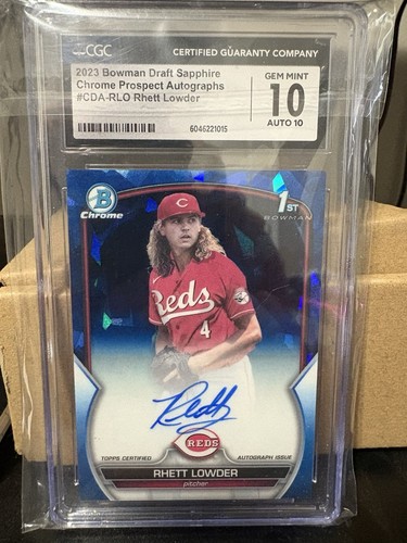 Topps 2023 Bowman Chrome Draft Sapphire Rhett Lowder CDA-RLO Auto RC /199 CGC 10