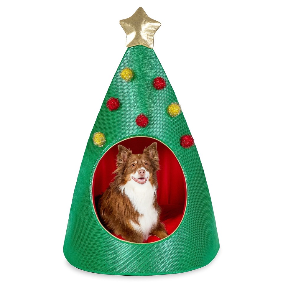 Vibrant Life Extra Large Christmas Tree Holiday Pet Bed (Green and Red, 36 x 53 x 36 inch)