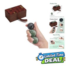 Baoding Balls Set of 3 Marble 1.4 Inch Chinese Stress Hand Therapy Green Black