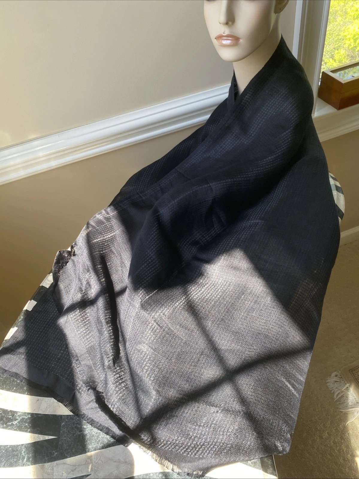 Vintage BAJRA Black Silk Scarf Stole Boho 68x25” XXL Handwoven Nepal Art to Wear