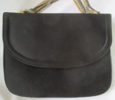 MISS LEWIS BLACK SATIN EVENING SHOULDER BAG PURSE WITH CHAINS & JEWELS