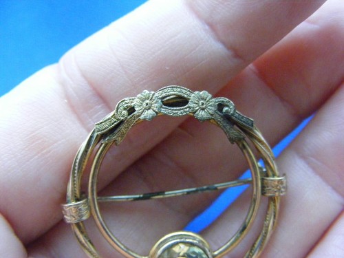 40S 1/20th 10k GF BROOCH AMCO FACETED GLASS EDWARDIAN DESIGN CIRCLE PIN 1 .25" - Imagen 6 de 10