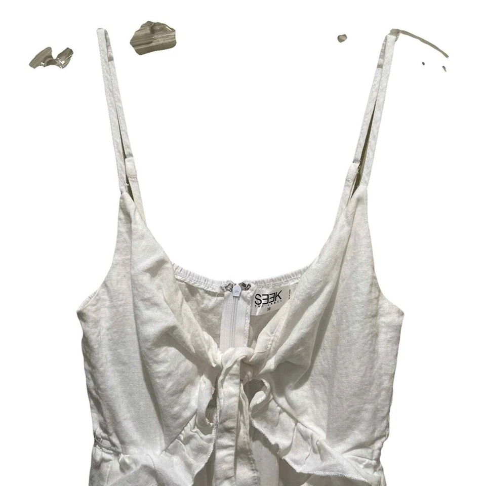 LF Seek the Label Linen Tie Front Romper White Size Medium - Image 4 of 4