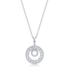 Sterling Silver, Open Circles Diamond Necklace - 68 Stones 