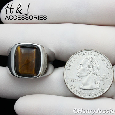 MEN's Stainless Steel Tiger Eye Stone Silver Ring Size 8-13*ATR110