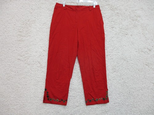 Ruby Rd Pants 8 Womens Red Casual Flat Front Straight Leg Stretch Casual Floral - Picture 1 of 12