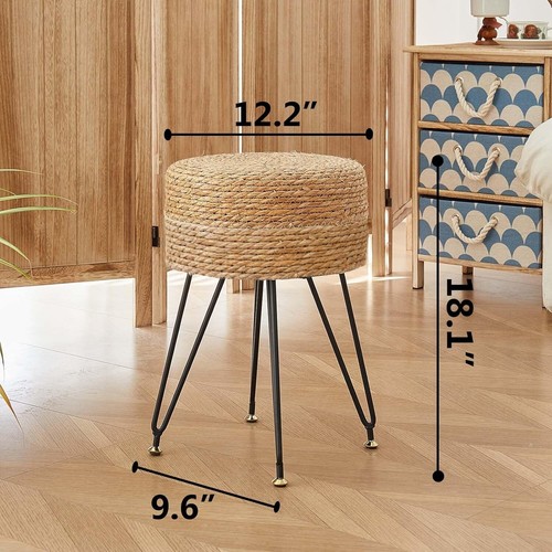 Elegant Round Seagrass Footstool with Soft Foam and Metal Support - 18.65" High - Picture 4 of 11