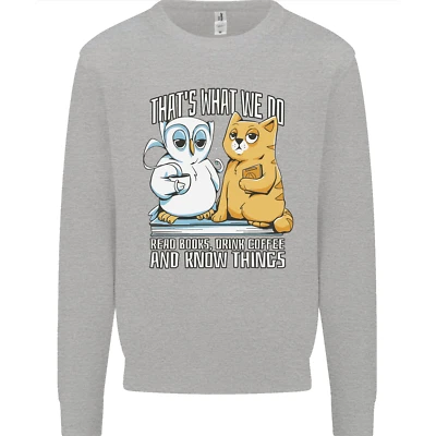 An Eule & Katze Buch Lesen Bibliophile Herren Sweatshirt Pulli - Bild 1 von 4