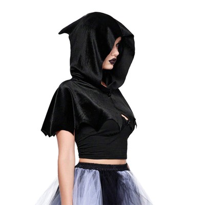 Gothic Women Cape Halloween Short Cape with Hood Dark Queen's Hooded Short Cloak
