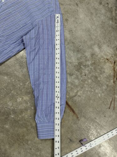 Paul Stuart Button Up Dress Shirt Men’s Large Blue White Plaid Cotton Italy EUC - Picture 3 of 11