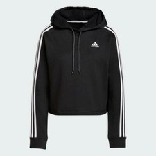 Adidas 3 Stripe Primegreen L/S Fleece Pullover Hoodie Black Women's XL NWT