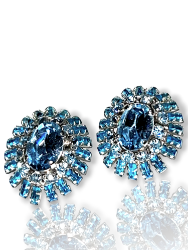 Schreiner New York Vintage Ice Blue & Aqua Ruffle Brooch Matching Earrings - 第 8/10 張圖片