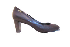 Lauren Ralph Lauren DARK-BROWN  LEATHR Mules STACKED Heels PUMPS 9B MED.  HAYDN