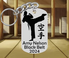 Karate Woman Keychain, Personalized with NAME & Belt! Girl Martial Arts Gift