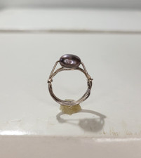 Handmade Wire-Wrapped Gray Freshwater Pearl Sterling Silver Size 7