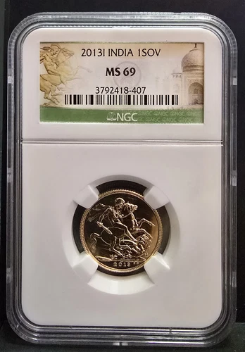 🔥2013-I India GB UK Gold Full Sovereign NGC MS 69.