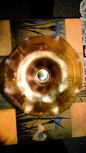 Northwood green carnival glass footed bowl/dish Greek Key Design - Picture 2 of 7