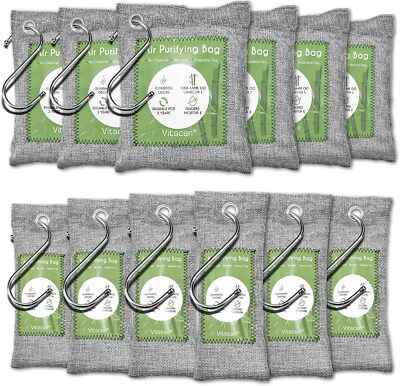 12 Pack Bamboo Air Purifying Bag, Activated Charcoal Bags Odor Absorber,