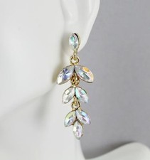 Gold chandelier earrings clear AB dangle post pendant statement 2 3/16" long