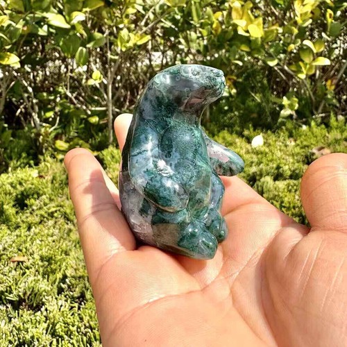 1pc Natural Moss Agate Quartz Carved Bear Skull Crystal Reiki Gift Decor - Picture 3 of 9