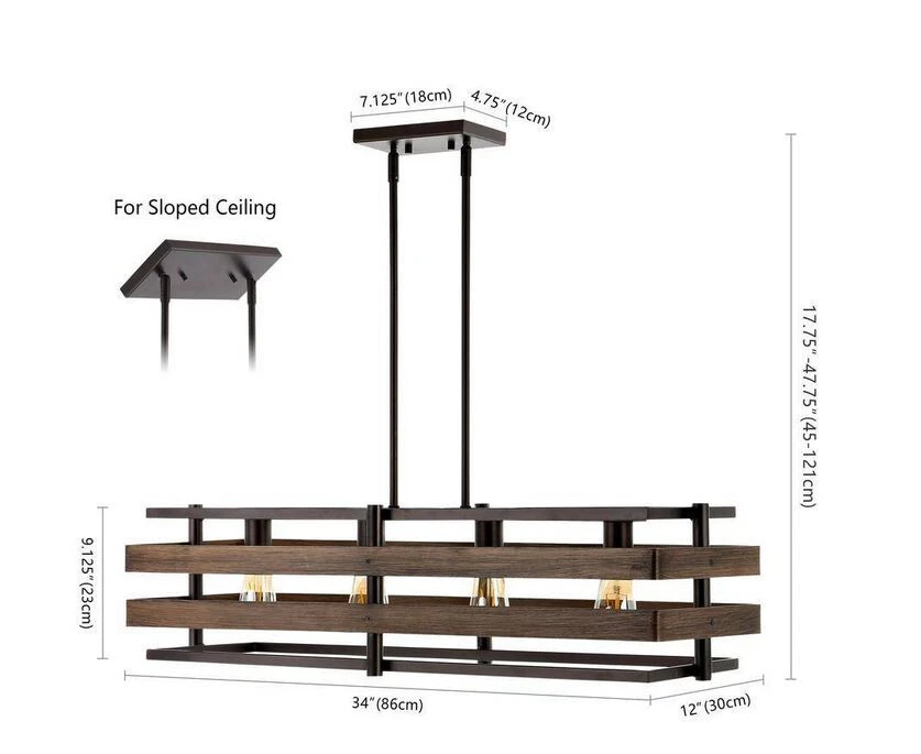 JONATHAN Y Pendant 34" 4-Light Dimmable Metal Oil Rubbed Bronze/Dark Brown Wood - Image 2 of 3