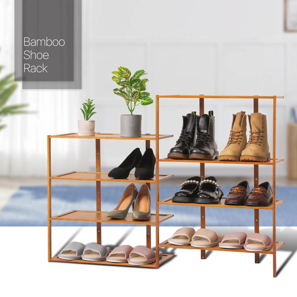 MoNiBloom 4 Tiers 24 Pairs Foldable Shoe Rack Installation-Free