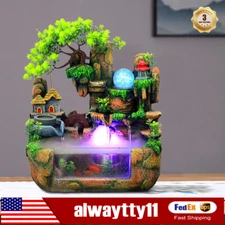 Indoor Water Fountain With Led & Mist Resin Rockery Waterfall home decor Art Dec